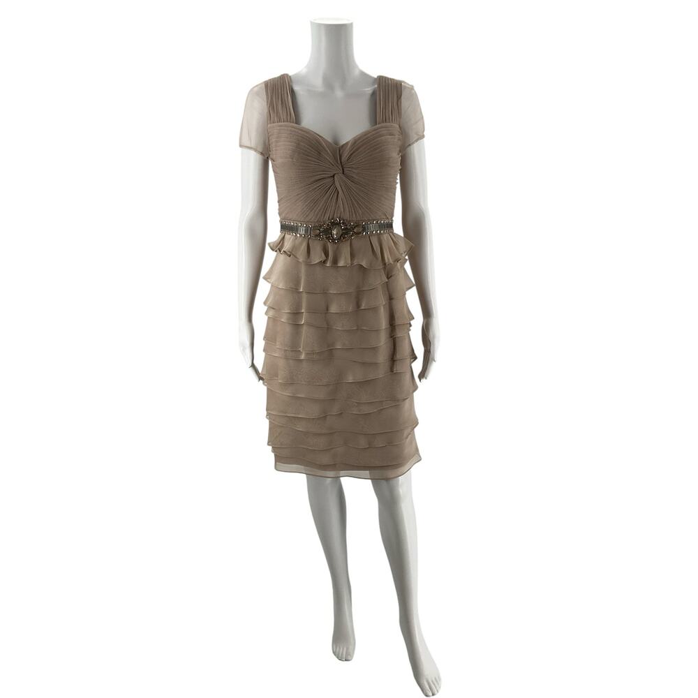 Adrianna Papell Taupe Ruffle Pre-Owned Ladies Dress -  Size 6